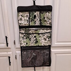 Celebrity Floral Trifold Heavy Duty Hanging Makeup Organizer with Black Trim